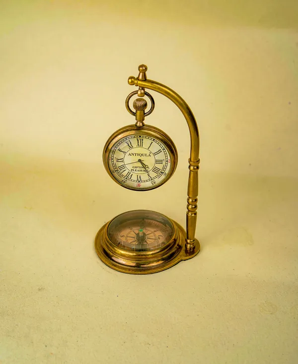 Antiqula_Magnus_6.1_Vintage_Brass_Desk_Clock_With_Compass_Engraved_Quote